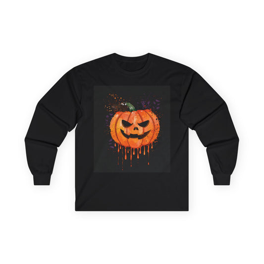 Halloween Pumpkin Long Sleeve Tee, Fall Fashion, Autumn Apparel, Cozy Casual Wear, Spooky Season Gift
